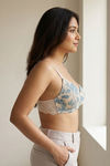 Zivame Floral Grace Padded Non Wired 3/4th Coverage Tshirt Bra - White Base With Blue Flower — thumbnail 4